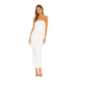 NWT Camila Coelho Catalina White Ruched Midi Dress | Size Small